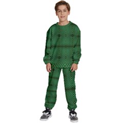 Green Diamond Grid Pattern Kids  Sweatshirt set