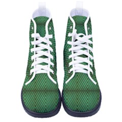 Green Diamond Grid Pattern Kid s High-Top Canvas Sneakers