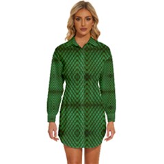 Green Diamond Grid Pattern Womens Long Sleeve Shirt Dress