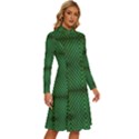 Green Diamond Grid Pattern Long Sleeve Shirt Collar A-Line Dress View3