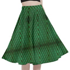 Green Diamond Grid Pattern A-Line Full Circle Midi Skirt With Pocket