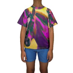 Vibrant Abstract Equine Art Kids  Short Sleeve Swimwear by ExtraGoodSauce