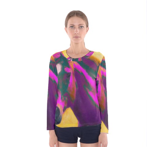 Vibrant Abstract Equine Art Women s Long Sleeve T-shirt by ExtraGoodSauce