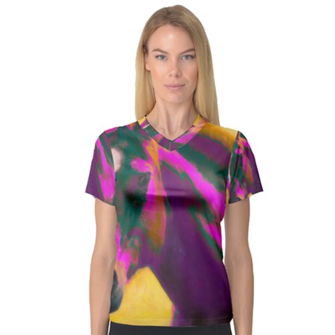 Vibrant Abstract Equine Art V-neck Sport Mesh T-shirt by ExtraAwesomeSauce