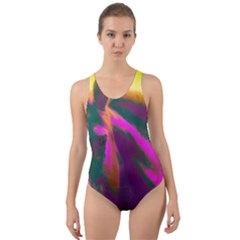 Vibrant Abstract Equine Art Cut-out Back One Piece Swimsuit by ExtraGoodSauce