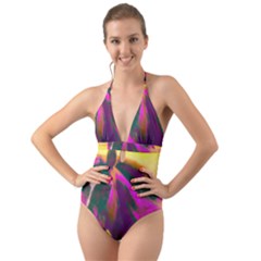 Vibrant Abstract Equine Art Halter Cut-out One Piece Swimsuit by ExtraGoodSauce