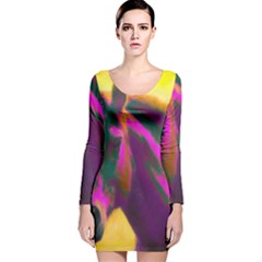 Vibrant Abstract Equine Art Long Sleeve Velvet Bodycon Dress