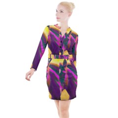 Vibrant Abstract Equine Art Button Long Sleeve Dress by ExtraGoodSauce