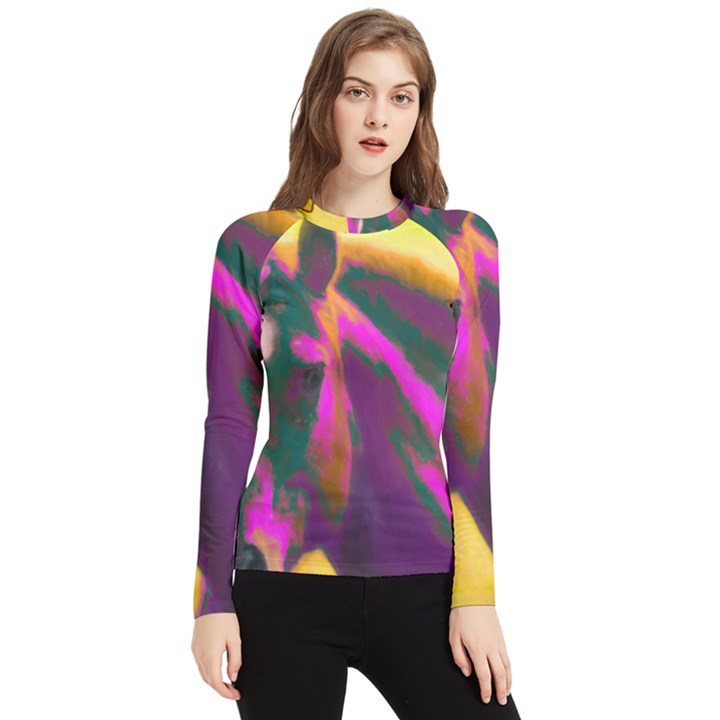 Vibrant Abstract Equine Art Women s Long Sleeve Rash Guard