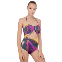 Vibrant Abstract Equine Art Scallop Top Cut Out Swimsuit by ExtraGoodSauce