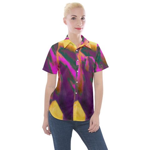 Vibrant Abstract Equine Art Women s Short Sleeve Pocket Shirt by ExtraGoodSauce