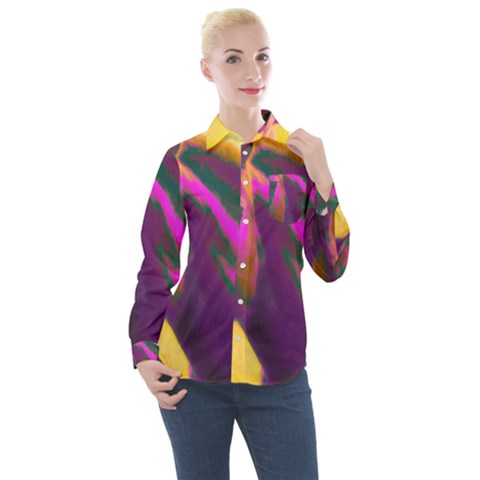 Vibrant Abstract Equine Art Women s Long Sleeve Pocket Shirt by ExtraGoodSauce