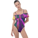 Vibrant Abstract Equine Art Frill Detail One Piece Swimsuit View1