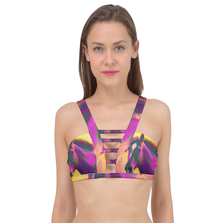 Vibrant Abstract Equine Art Cage Up Bikini Top