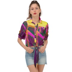 Vibrant Abstract Equine Art Tie Front Shirt  by ExtraGoodSauce