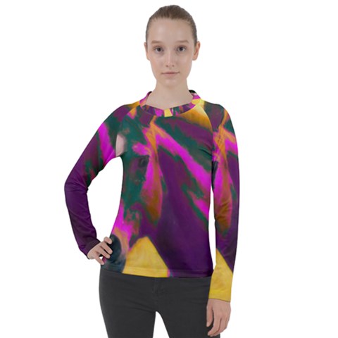 Vibrant Abstract Equine Art Women s Pique Long Sleeve T-shirt by ExtraGoodSauce