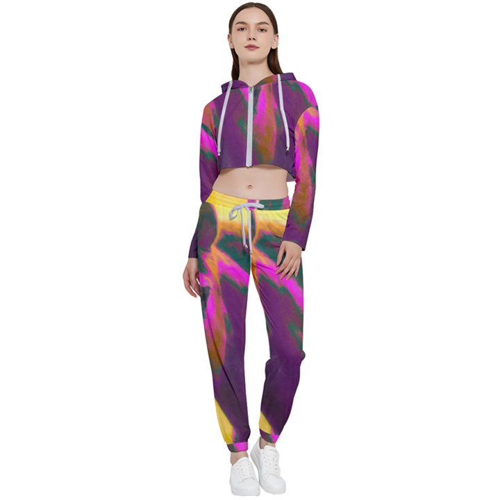 Vibrant Abstract Equine Art Cropped Zip Up Lounge Set