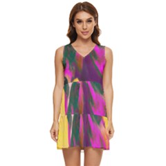 Vibrant Abstract Equine Art Tiered Sleeveless Mini Dress by ExtraGoodSauce