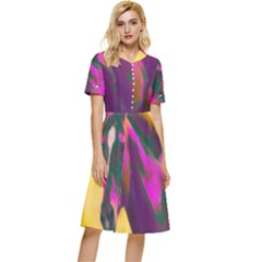 Vibrant Abstract Equine Art Button Top Knee Length Dress by ExtraGoodSauce