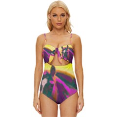 Vibrant Abstract Equine Art Knot Front One-piece Swimsuit by ExtraGoodSauce