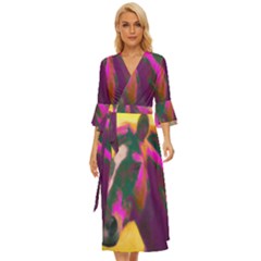 Vibrant Abstract Equine Art Midsummer Wrap Dress by ExtraGoodSauce