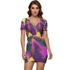 Vibrant Abstract Equine Art Low Cut Cap Sleeve Mini Dress by ExtraAwesomeSauce