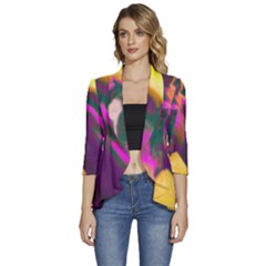 Vibrant Abstract Equine Art Women s 3/4 Sleeve Ruffle Edge Open Front Jacket by ExtraGoodSauce