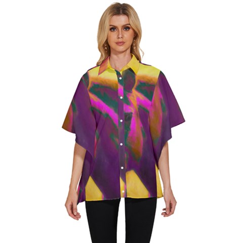 Vibrant Abstract Equine Art Women s Batwing Button Up Shirt by ExtraGoodSauce