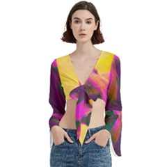 Vibrant Abstract Equine Art Trumpet Sleeve Cropped Top