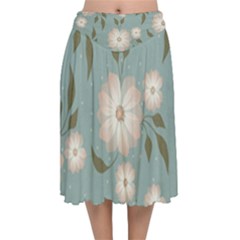 Flora Floral Flower Flowers Pattern Velvet Flared Midi Skirt