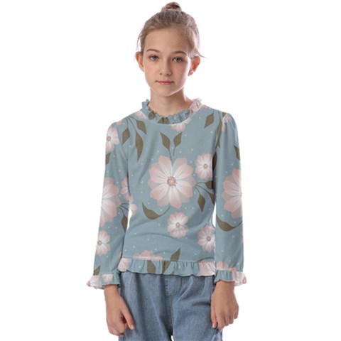 Flora Floral Flower Flowers Pattern Kids  Frill Detail T-shirt by Apenda