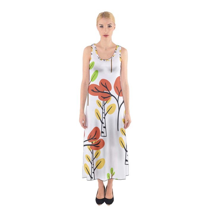 Tree Auntumn Leaf Sleeveless Maxi Dress