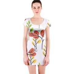 Tree Auntumn Leaf Short Sleeve Bodycon Dress by anzea