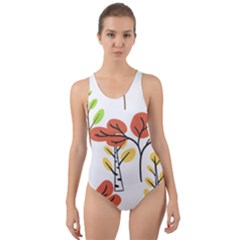 Tree Auntumn Leaf Cut-out Back One Piece Swimsuit