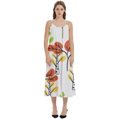 Tree Auntumn Leaf Casual Spaghetti Strap Midi Dress by anzea