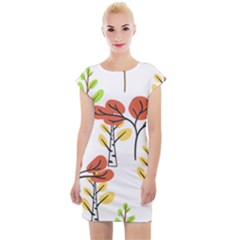 Tree Auntumn Leaf Cap Sleeve Bodycon Dress by anzea