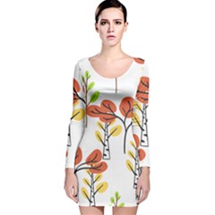 Tree Auntumn Leaf Long Sleeve Velvet Bodycon Dress