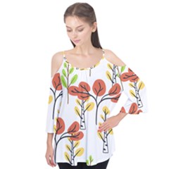 Tree Auntumn Leaf Flutter Sleeve T-shirt