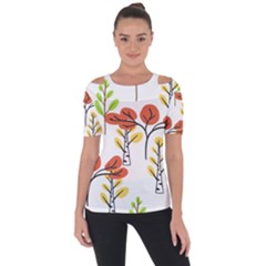 Tree Auntumn Leaf Shoulder Cut Out Short Sleeve Top