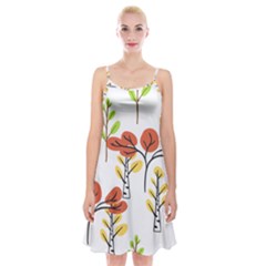 Tree Auntumn Leaf Spaghetti Strap Velvet Dress