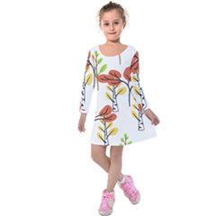 Tree Auntumn Leaf Kids  Long Sleeve Velvet Dress