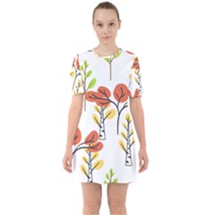 Tree Auntumn Leaf Sixties Short Sleeve Mini Dress by anzea