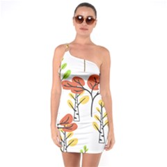 Tree Auntumn Leaf One Shoulder Ring Trim Bodycon Dress by anzea