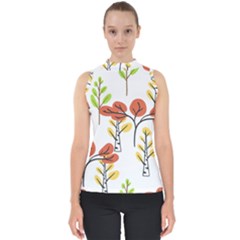 Tree Auntumn Leaf Mock Neck Shell Top