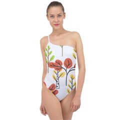 Tree Auntumn Leaf Classic One Shoulder Swimsuit