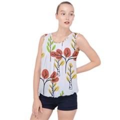 Tree Auntumn Leaf Bubble Hem Chiffon Tank Top