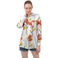 Tree Auntumn Leaf Long Sleeve Satin Shirt