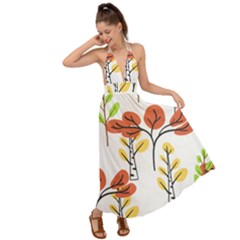 Tree Auntumn Leaf Backless Maxi Beach Dress by anzea