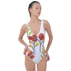 Tree Auntumn Leaf Side Cut Out Swimsuit