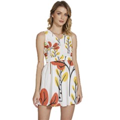 Tree Auntumn Leaf Sleeveless High Waist Mini Dress by anzea